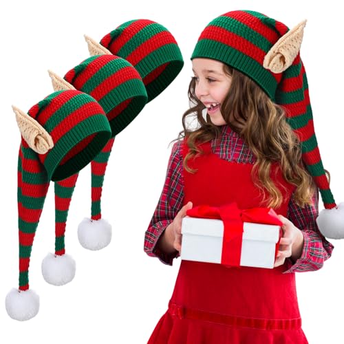 Funtery Christmas Knitted Elf Hats with Ears for...