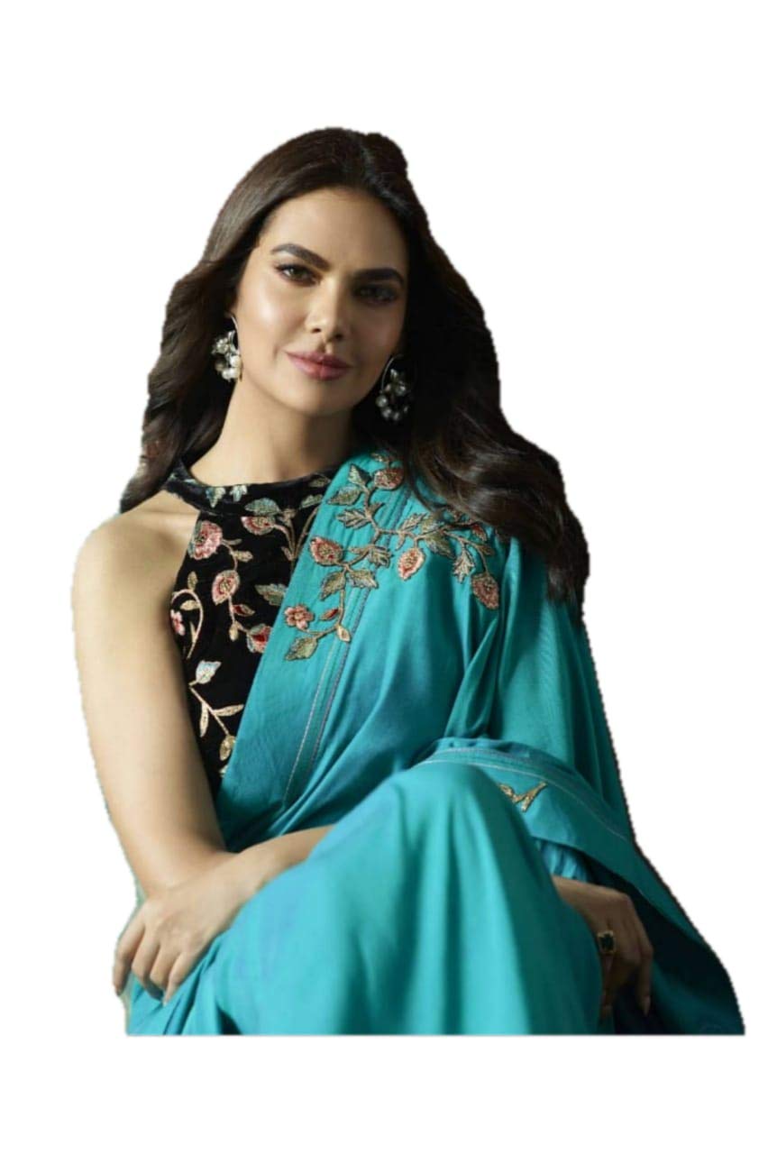 GRAB MANTRA SILK AND COTTON SAREES, Fancy Trendy Sanskriti Esha collection designs with contrast unstitched blouses Sea Green color saree with thread embroidery work.