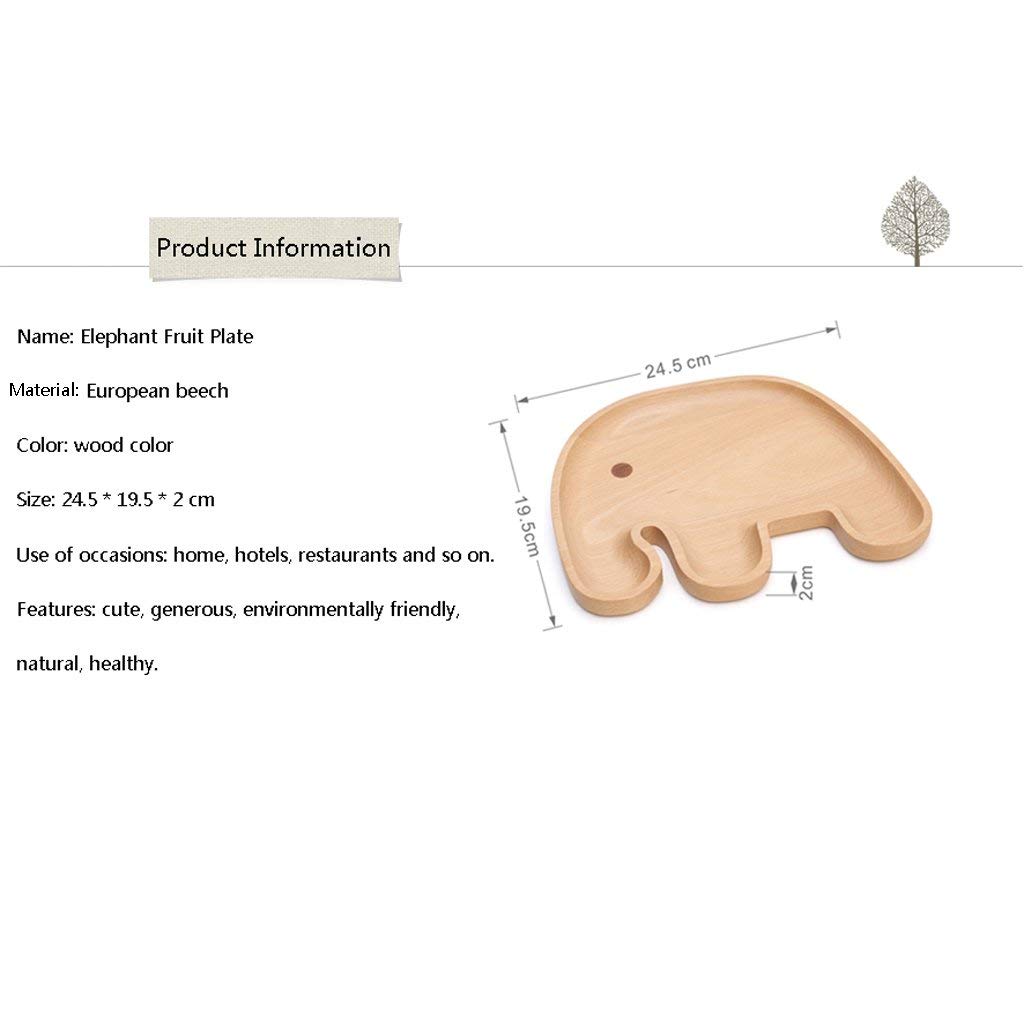 Piatto da frutta in legno per bambini, con elefante, insalatiera multifunzionale per snack e dolci, 24,8 x 12,8 x 2 cm