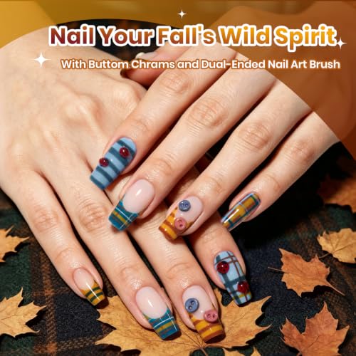 Image of Beetles Fall Gel Nail Polish Set - Vintage Wilds, 6 Colors Fall Gel Polish Set | Fall Nail Art with 2-In-1 Nail Art Pen, Button, Color Card, Soak-Off UV LED, Long-Lasting for Salon, DIY & Holiday Manicures