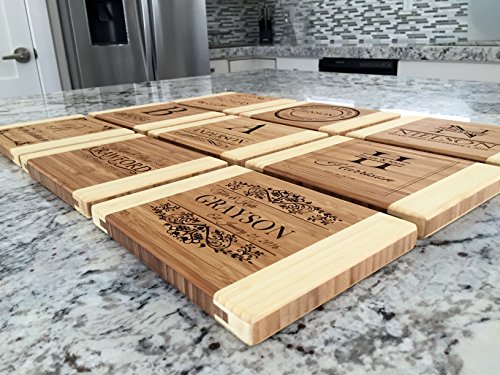 Personalized Mini Cutting Board (Anderson Design) - Decorative Small Wood Cutting Board for Housewarming Gifts, Also Bridal Shower and Wedding Gifts (6 x 8 Two Tone Bamboo Rectangular)
