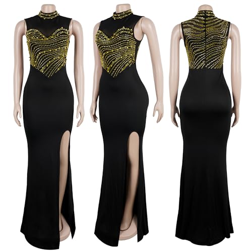 Image of PORRCEY Women's Sexy Elegant Rhinestone Bodycon Dress Hot Drilling Clubwear