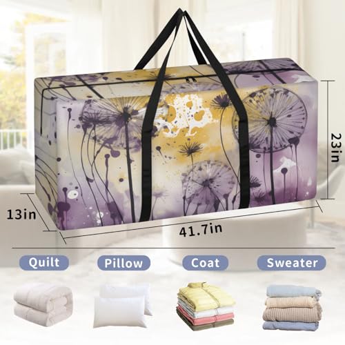Watercolor Dandelion Extra Large Moving Bags Heavy Duty Storage Bags Artistic Dandelion Cloth Wrap Around Handles Double Zipper Reusable Convenient Foldable Storage Tote for Travel Camping Space Save2