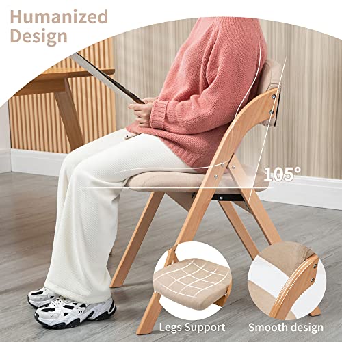 Homefun Folding Chairs With Padded Seats, Wooden Stackable Dining Chairs Set Of 2 Assembled Folding Extra Chair For Guests Kitchen Office Wedding Party Picnic, Khaki #TOP3