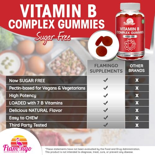 Flamingo Supplements BG Sugar Free Vitamin B Complex Gummies - Vitamin B12, B7, B6, B3 (Niacin), B5, B8, B9 (Folate)- Third Party Tested- Prenatal, Vegan Diet, Older Adults - B Complex Vitamin Supplement- Two Month Supply thumb #1