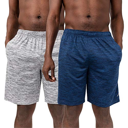 Alive Menâ€™s Quick Dry Active Gym Shorts | Athletic Performance | Workout Shorts (Castlerock Heather/Blue Heron Heather 2 Pack, X-Large)