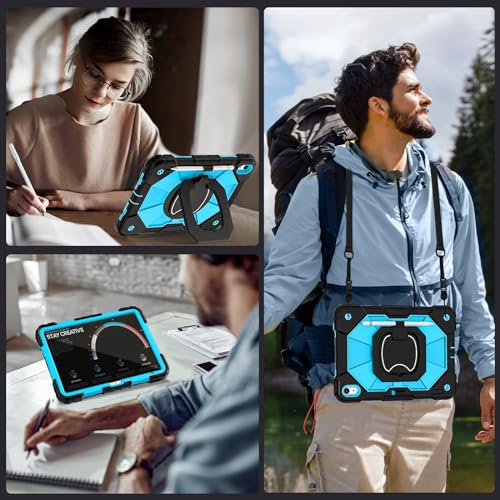 Image of Auizotl Case for iPad (A16)11th /10th Generation 11 /10.9 Inch 2025 /2022 with Screen Protector Rotating Stand Shoulder Strap Pencil Holder,Military Grade Shockproof iPad Case 10th Generation,Black Blue