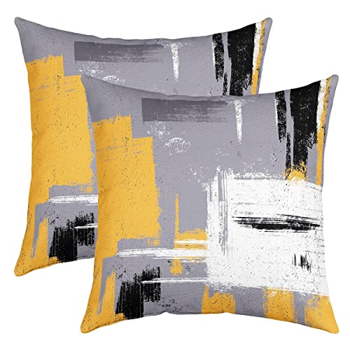 Résumé Taie d'oreiller 40x40cm Pour Sofa lit Taie Oreiller Moderne Résumé Art Décorative Lot De 2 Housse de Coussin Jaune Gris Blanc Housse Coussin...