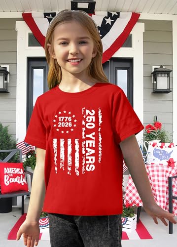 Image of CAZYCHILD Kids 250 Anniversary USA Shirts 250 Year American Flag Tshirt Boys and Girls Happy 250th Tee 4th of July Tops