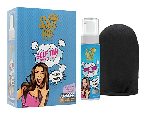Sun Tan Miami Self Tan Kit (Mousse & Mitt) Express 3 hours Tanning It s Not Orange with Aloe Vera 6.7oz