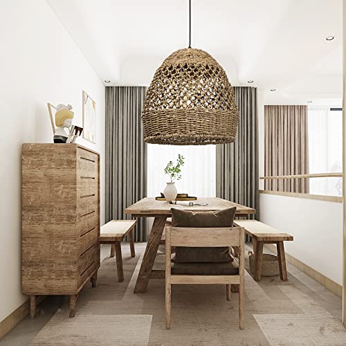 Walmhomie 1 Light Handmade Pendant Lights Seagrass/Iron Woven Rattan Pendant Lamp Chandelier For Farmhouse Coastal 13.78" #TOP1