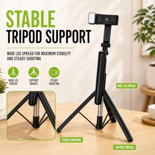 Image of 3-in-1 Bluetooth Selfie Stick Tripod with Wireless Remote, Extendable Tripod Stand & Grip Handle, Adjustable Phone Holder, Portable Selfie Stick, Travel R16S by UNBREAKcable
