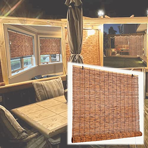 Cordless Reed Blinds For Windows, Reed Roman Shades, Bamboo Shades For Patio, Outdoor Natural Roll-Up Reed Shade Hand Weave Privacy Screen Wide 36" 48" 60" 72" For Garden/Porch/Patio (Size : 26X64In( #TOP9