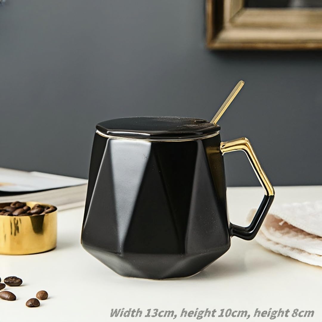 Porcelana Vaso De Agua De Cerámica De 400 Ml Con Acabado Dorado En Forma De Diamante Para Oficina, Color Negro