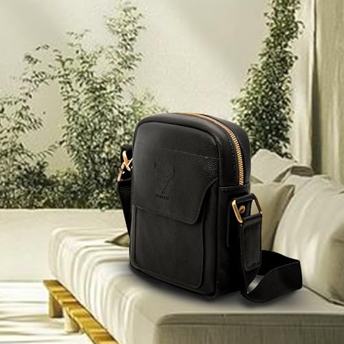 Image of REDHORNS Faux Leather Small Cross Body Sling Bag for Men & Women, 3 Zipper Pockets, Business Messenger Shoulder Bag for Travel, Outdoor, Office - 15X19X5 CM