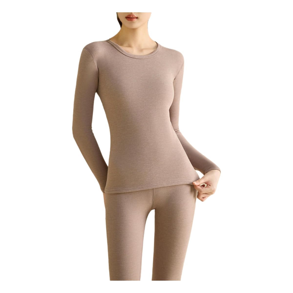 sous-Vêtements Thermiques Laine Ronde Et Soie Chaude À Chaud Automne d'hiver pour Femmes-café Léger-XL