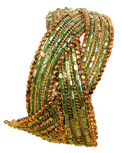 Touchstone KRBR-645-05---W New Indian Bollywood Desire Beautiful Beaten Brass Glass Pipe Beads Wrist Decorative Designer Jewelry Cuff Bracelet In Antique Gold Tone cover