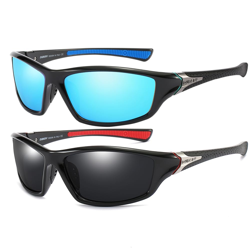 HGDGears Polarized Sport Sunglasses for Men and Women,Sun Glasses for Driving Fishing Cycling Running,UV Protection (AA-Blue Lens/Black Temple+Black Lens/Red) — image 1