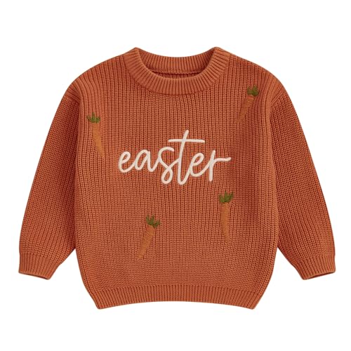 Owl's-Yard Kids Easter Sweater Long Sleeve Crew Neck Carrot Letters Warm Winter Sweater Easter Clothes for Girls Boys
