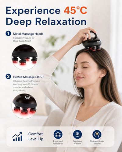 Image of COMFIER 2026 Upgraded Heated Scalp Massager with Red Light, Wireless Rechargeable Head Massager for Hair Growth & Stress Relax at Home,Office & Travel, 3 Modes, Low Noise for Men Women