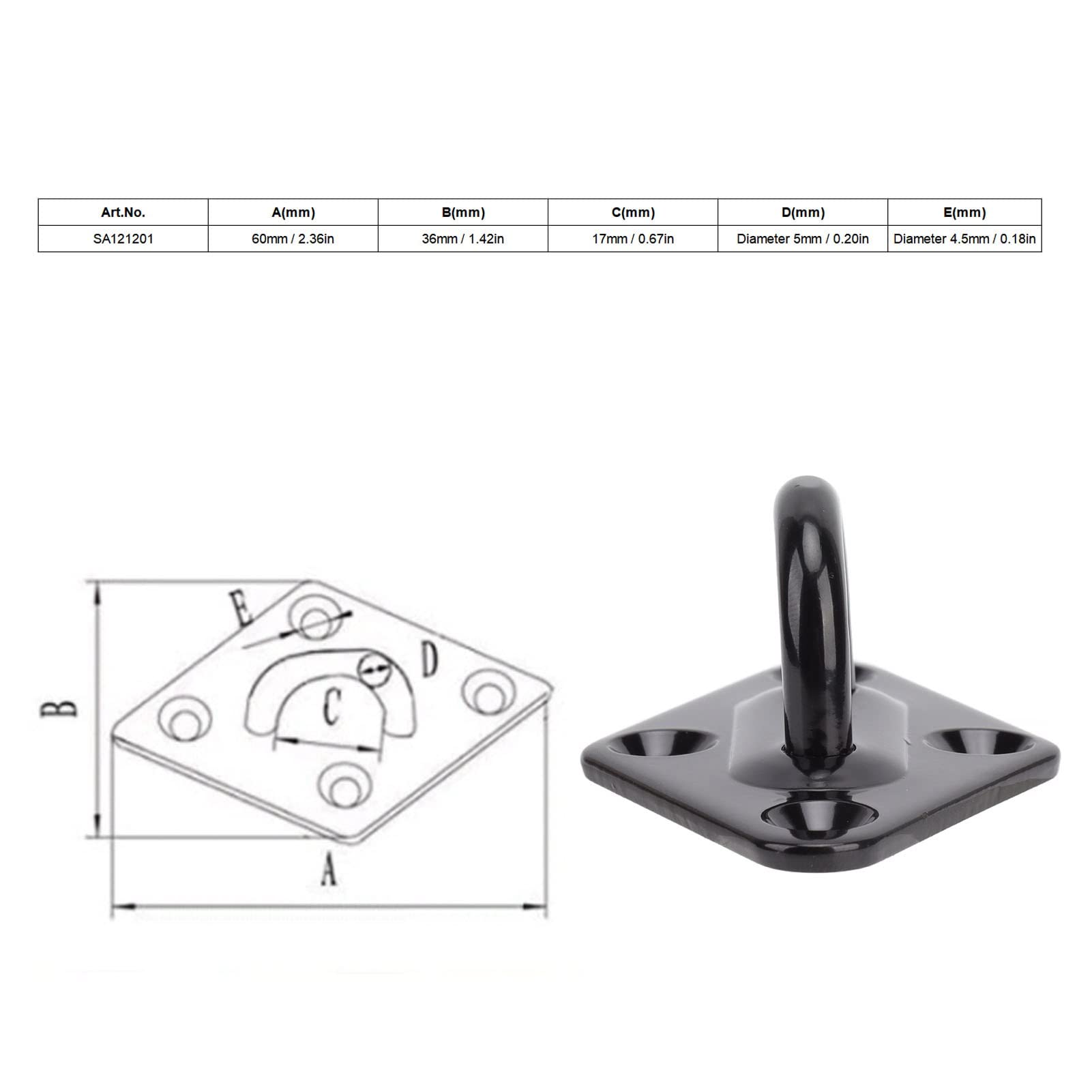 Placa rectangular con ojales y mosquetones, gancho para placa de ojo de acero inoxidable 304, pared resistente, 5 unidades (5 mm)