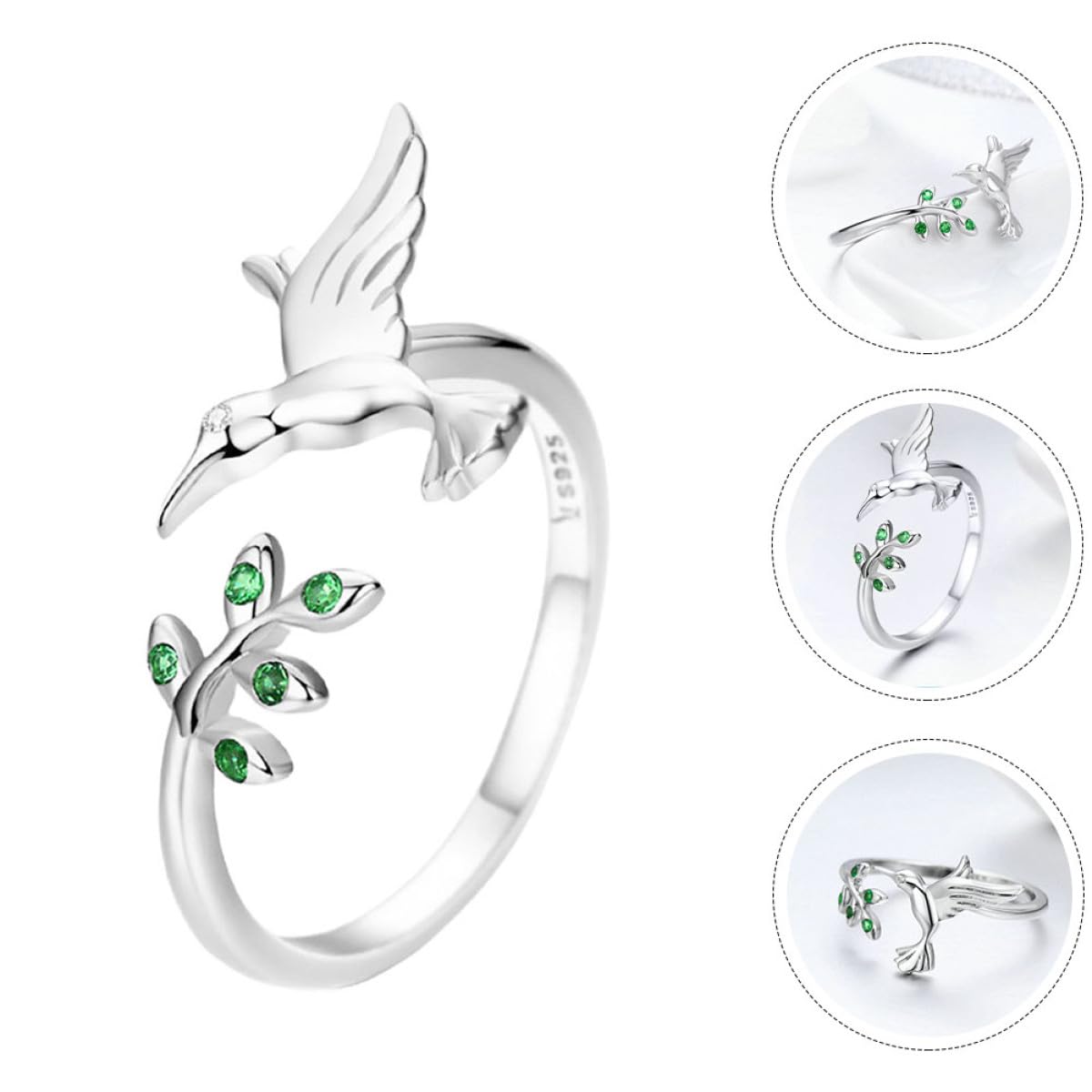 Baluue Anello Regolabile da Donna Design Colibrì e Foglie, Gioielli a Forma di Volatile, Anello Aperto Leggero e Comodo per Uso Quotidiano