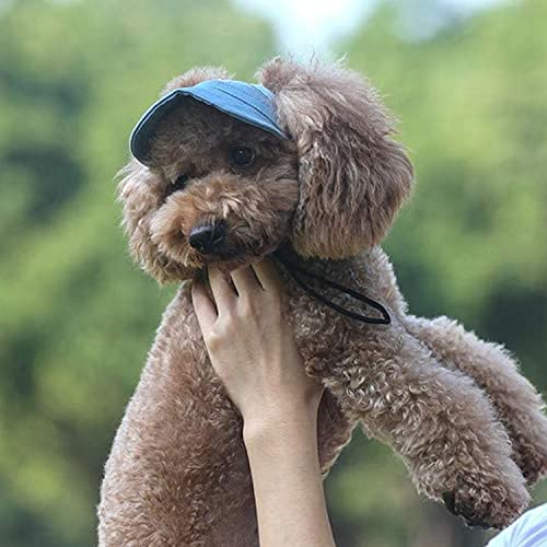 Image of HDKUW Dog Hat with Ear Holes, Dog Baseball Outdoor Cap, Adjustable Summer Travel Sport Hat for Small Medium Dogs Denim Blue M