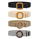 VONMELLI 4 Pack Straw Woven Elastic Stretch Waist Belt for Women Fashion Dress, Ladies Boho Braided Raffia Women's Belts L