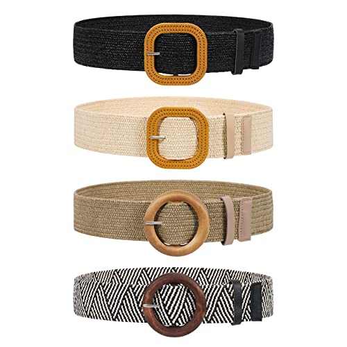 VONMELLI 4 Pack Straw Woven Elastic Stretch Waist...
