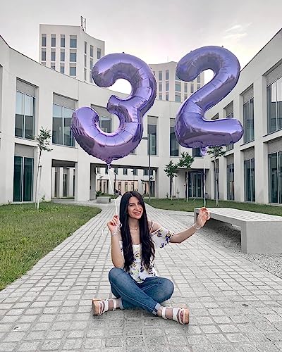 Image of Number 45 Purple Balloons 40 Inch Giant Purple Foil 45 Helium Balloons for 45th Purple Birthday Party Supplies 45th Anniversary Events Decorations