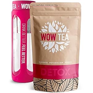 WOW TEA Afslanktheeset: Detox 21-daagse thee | Vetverbrandende kruiden | Beste Detox en Gewichtsbeheersing Kruiden Groene Thee + Zetgroep Theefles | 150g, Made in EU