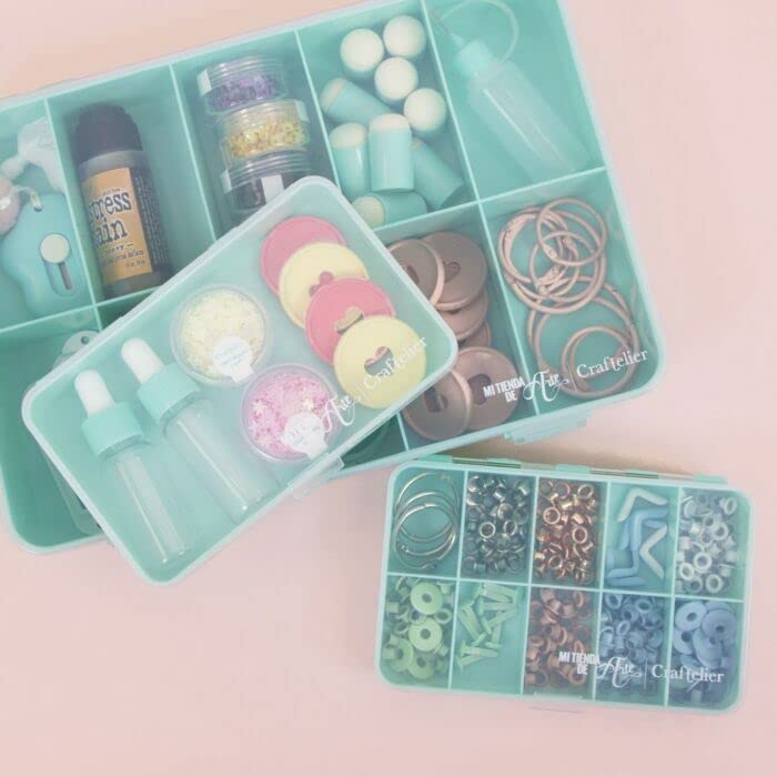Image of Craftelier - Mini Organizing Box with 10 Compartments for Scrapbooking and Craft Materials | Dimensions 14.6 x 9.1 x 3.2 cm (5.75 inch x 3.6 inch x 1.25 inch) - Clear & White Color