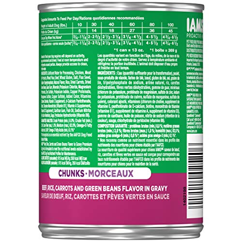 IAMS PROACTIVE HEALTH Adult Wet Dog Food Chunks in Gravy Beef, Rice, Carrots & Green Beans Flavor, 12-Pack of 13 oz… - Image 4