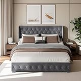 Letto baule 160 x 200 cm con rete, letto imbottito in velluto, letto matrimoniale con spazio di archiviazione, letto matrimoniale imbottito, letto continentale, grigio (160 x 200 cm)