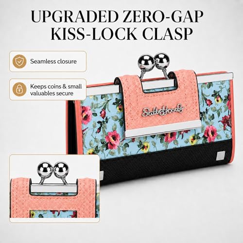 Image of Floral Wallet for Women, Vintage Kiss-Lock Clutch Purse | 10 Card Slots, Full-Length Bill Compartment and Organized Storage,Secure Kiss-Lock Closure, Vintage PU Leather Gift Box