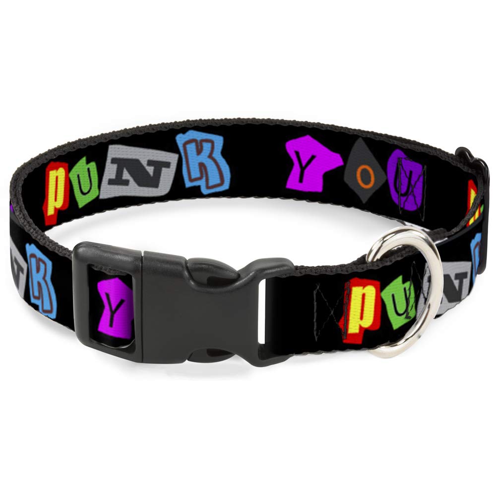 Collier clip plastique étroit Buckle Down noir et couleurs motifs punk