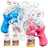 Bunny Bubble Gun for Kids, 2 Pack Rabbit Bubble Machine for Toddler W/LED Lights, 12000+ Bubble/Min, 360° Leak-Proof Bubble Blower Blaster Toy, Outdoor Summer Play, Easter, Wedding & Birthday Gifts