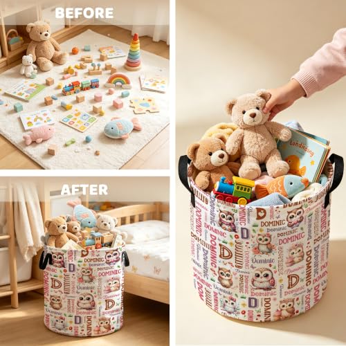 Image of Custom Owl Laundry Hamper, Personalized Laundry Basket with Name, Customized Dirty Clothes Basket for Clothes Toy Bathroom Bedroom Storage,S-16.5 inchX 13.8 inch