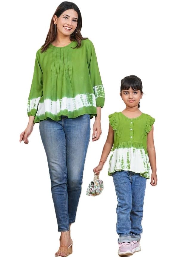 Image of Maaesa Women & Girls Mother Daughter Matching Top Combo || Rayon Printed Tops || Full Sleeve || Casual Wear || Family Twinning Outfit