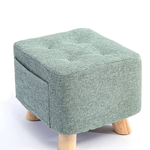 Taburete otomano de lino, taburete cuadrado pequeño para sala de estar y dormitorio, taburete para cambiar zapatos, elegante matcha 28 x 28 x 25 cm