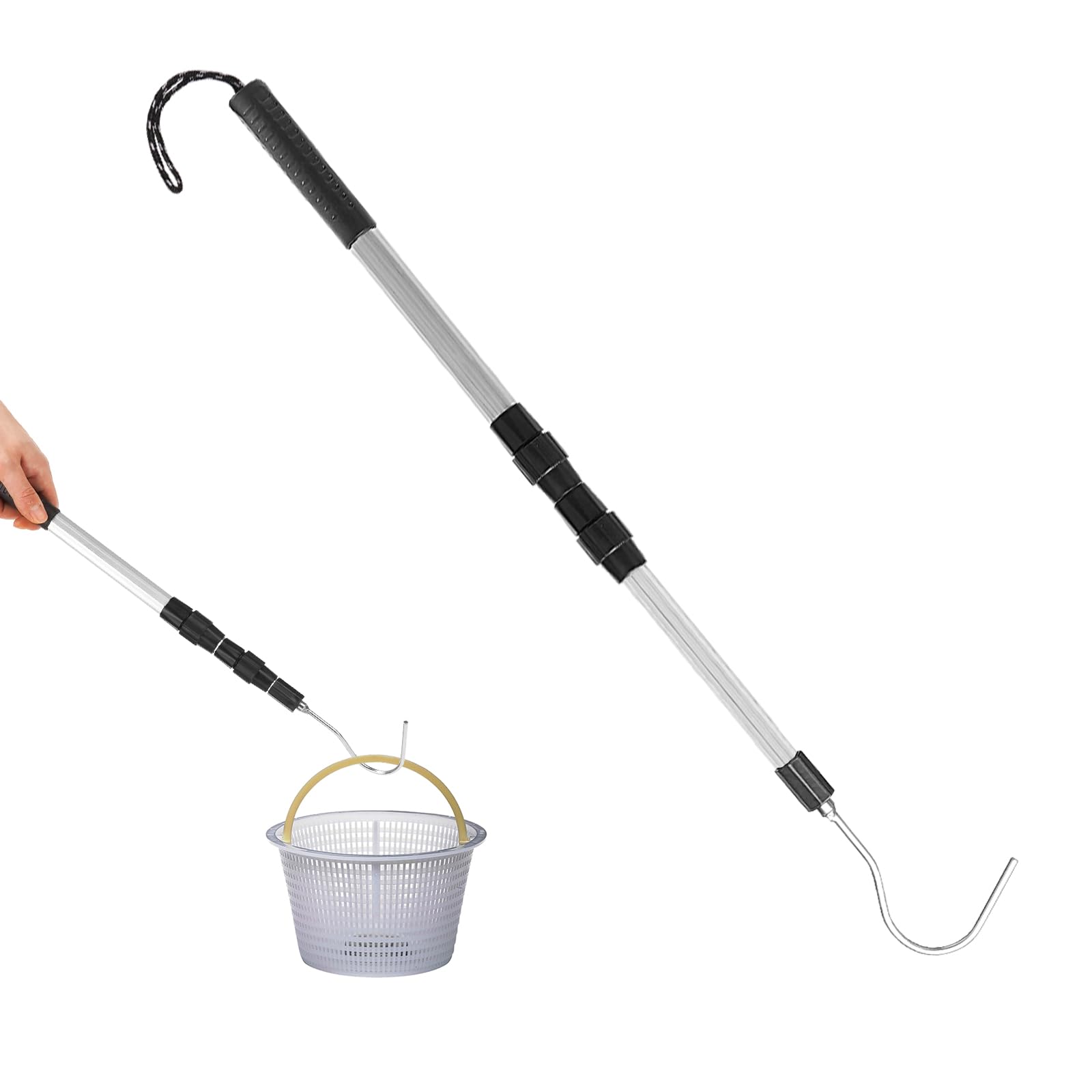 Photo 1 of **MISSING HOOK***ORAPXI Pool Skimmer Hook Skimmer Basket Pole Collapsible Hook with Handle 39.7 Inch Pool Lid Basket Lift Tool Cleaning Tool Suitable for Baskets with Handle