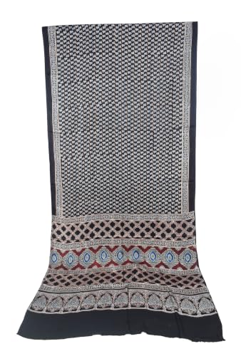 Image of Ethnics of Kutch Womenss Ajrakh Modal Silk Natural Dye Hand Block Print Saree with Blouse Piece - 5.5 Mtr Length
