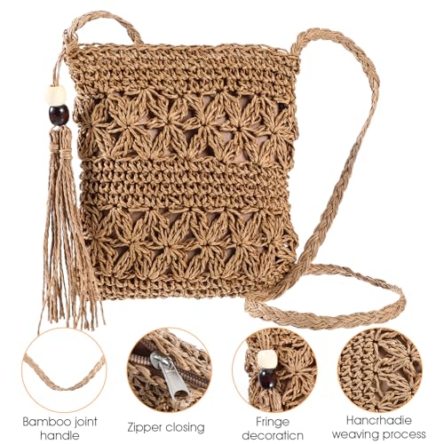 Straw Shoulder Crossbody Bag For Women Small Beach Straw Purse Summer Vacation Bottle Holder Beach Gifts Clutch Boho Envelope Wallet Handbags Handmade Purse Handwoven Handbags3