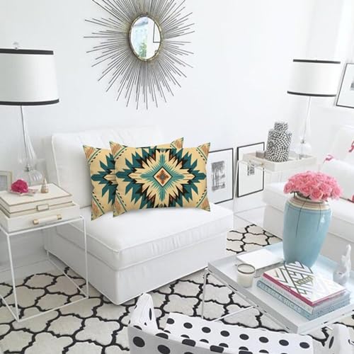 Housse de coussin ethnique rectangulaire coton lin lavable et robuste