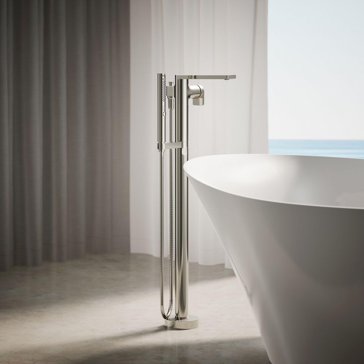 Kohler K-T73087-4-TT Composed Floor-mount bath filler trim with handshower, Vibrant Titanium