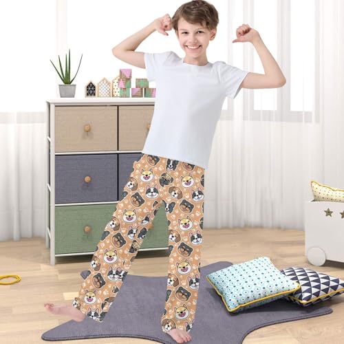 Boy's Pj Pants Happy Dog Face Lounge Bottoms Elastic Waist Kids Joggers with Pockets Size 6-144