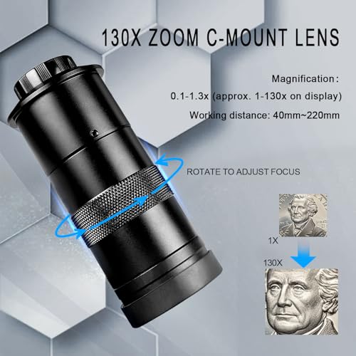 Image of NICE-POWER Digital Microscope with Metal Base, 13MP 1080P HDMI VGA Industrial Microscope Magnifier, 130X Zoom C-Mount HD Lens, LED Ring Light, Soldering Electronic Repair Bench Microscopes