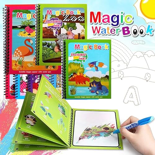 Image of GLUN 12 Piece Set Children's Cartoon Water Magic Painting Book with Magic Marker, Different Exploration Scenes