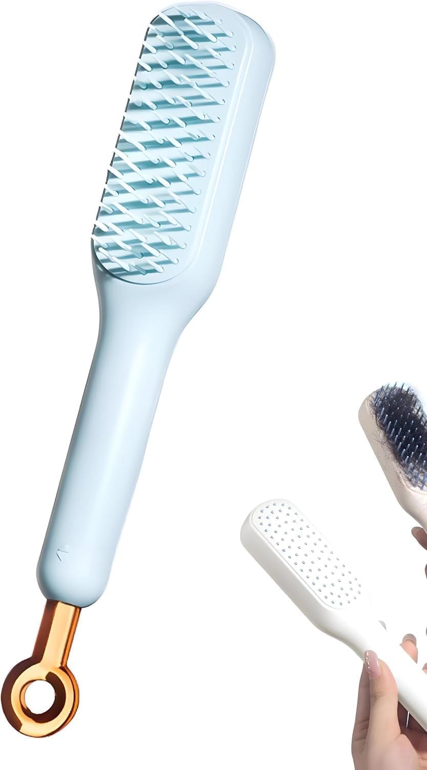 Self Cleaning Hair Brush with Rotating Handle, Adjustable Anti Static Detangling Scalp Massage Paddle Brush for Women Men, Straight Curly Thick Thin Wet Dry Hair Styling Comb(1 pcs) (Anti-static massage comb)-image-30