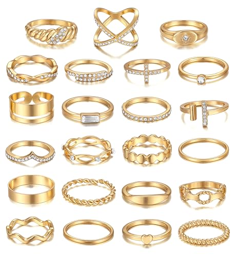 iF YOU 23 Pcs Gold Knuckle Ring Set for Women, Stackable Finger Midi Cubic Zirconia Rings, Simple Stacking Cute Rings Pack Trendy Stuff Summer Vacation Jewelry Gift